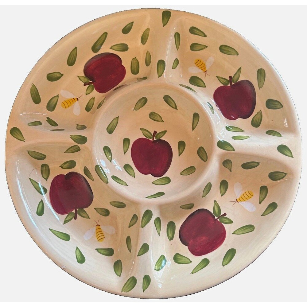 Vintage Carol Endres Pure Art Apple Bee 15” Divided Ceramic Serving Platter